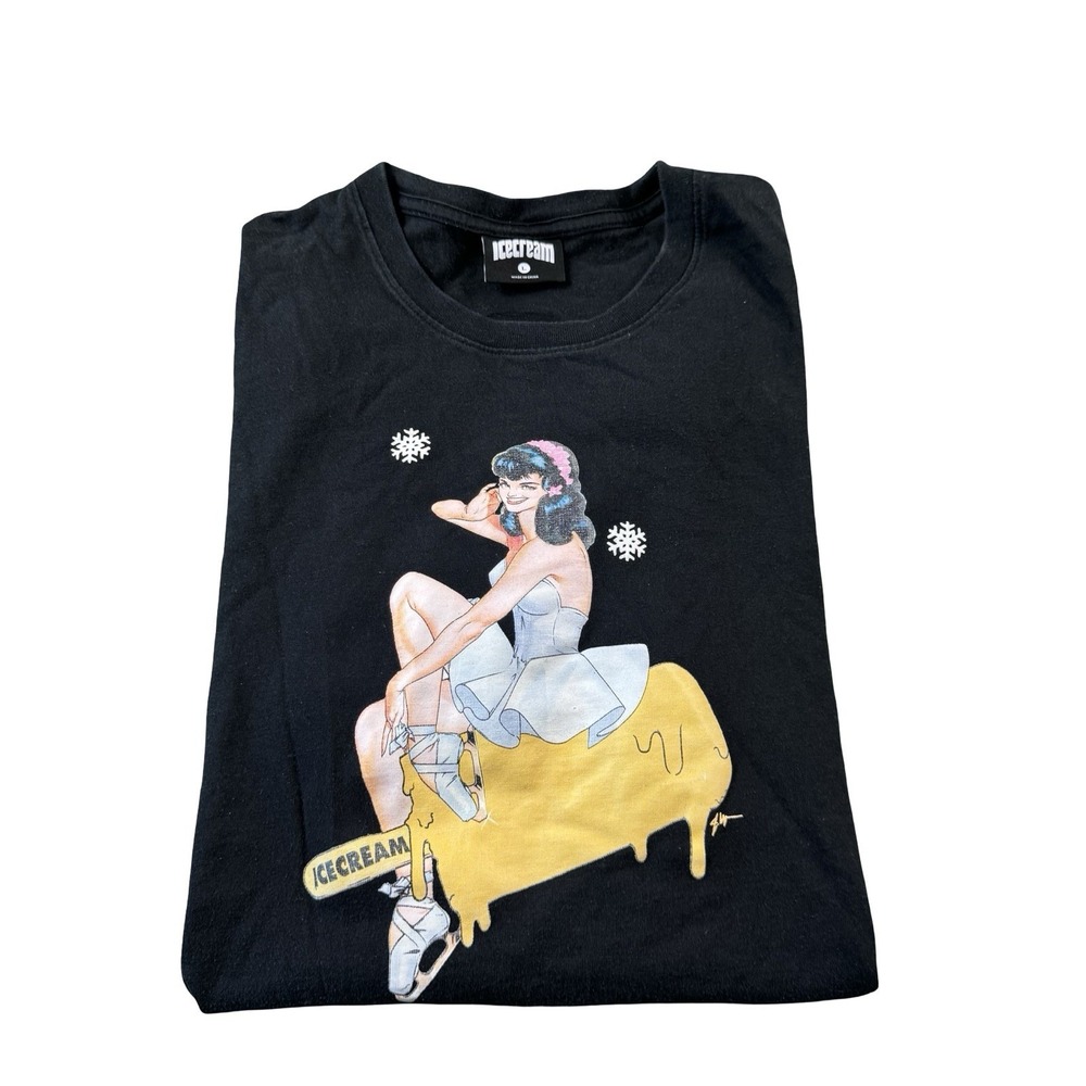 Icecream Black Pinup Graphic T Shirt Mens Large Cotton Short Sleeve Streetwear